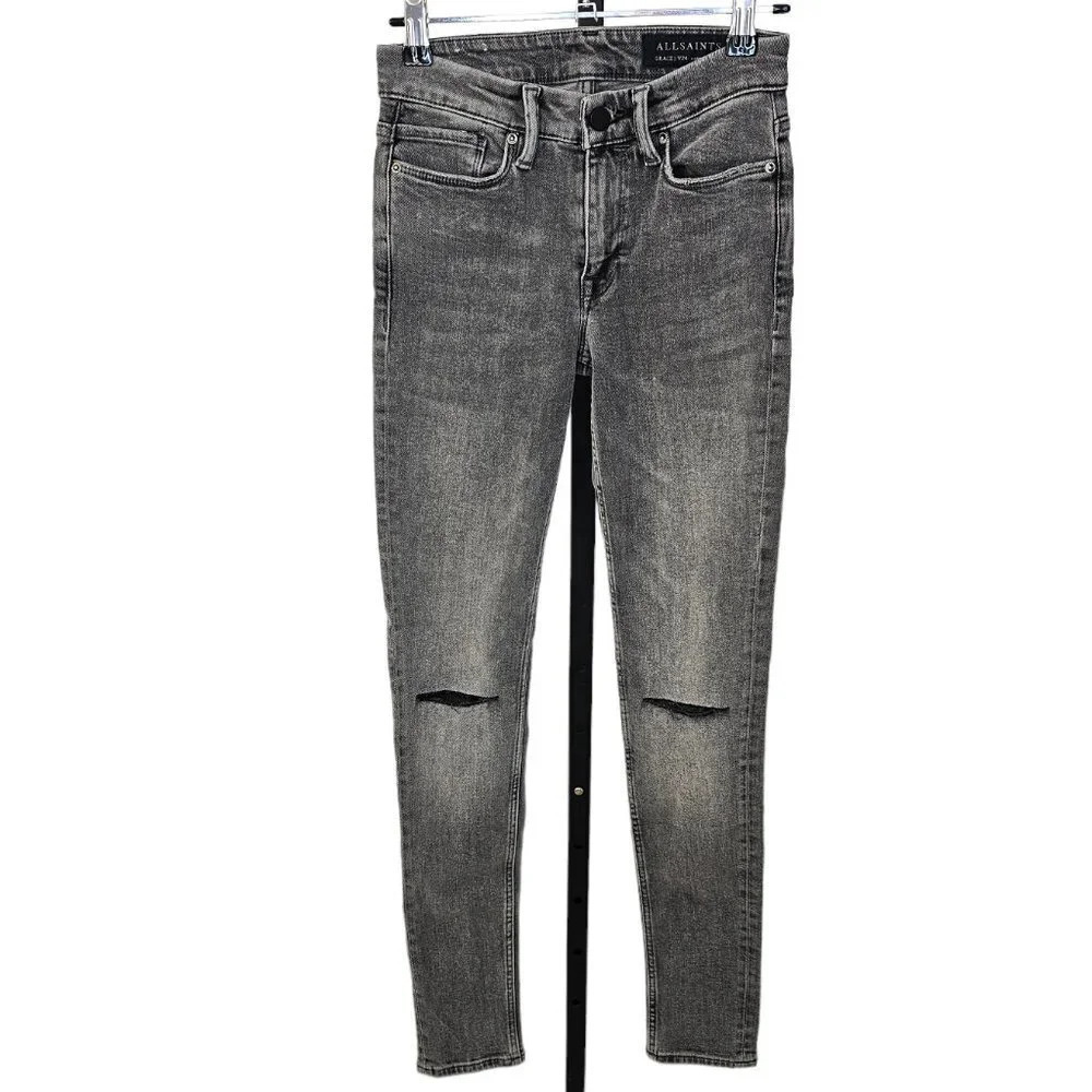 All Saints Womens Grace Slashed  Skinny Jeans Gray Wash Size 24